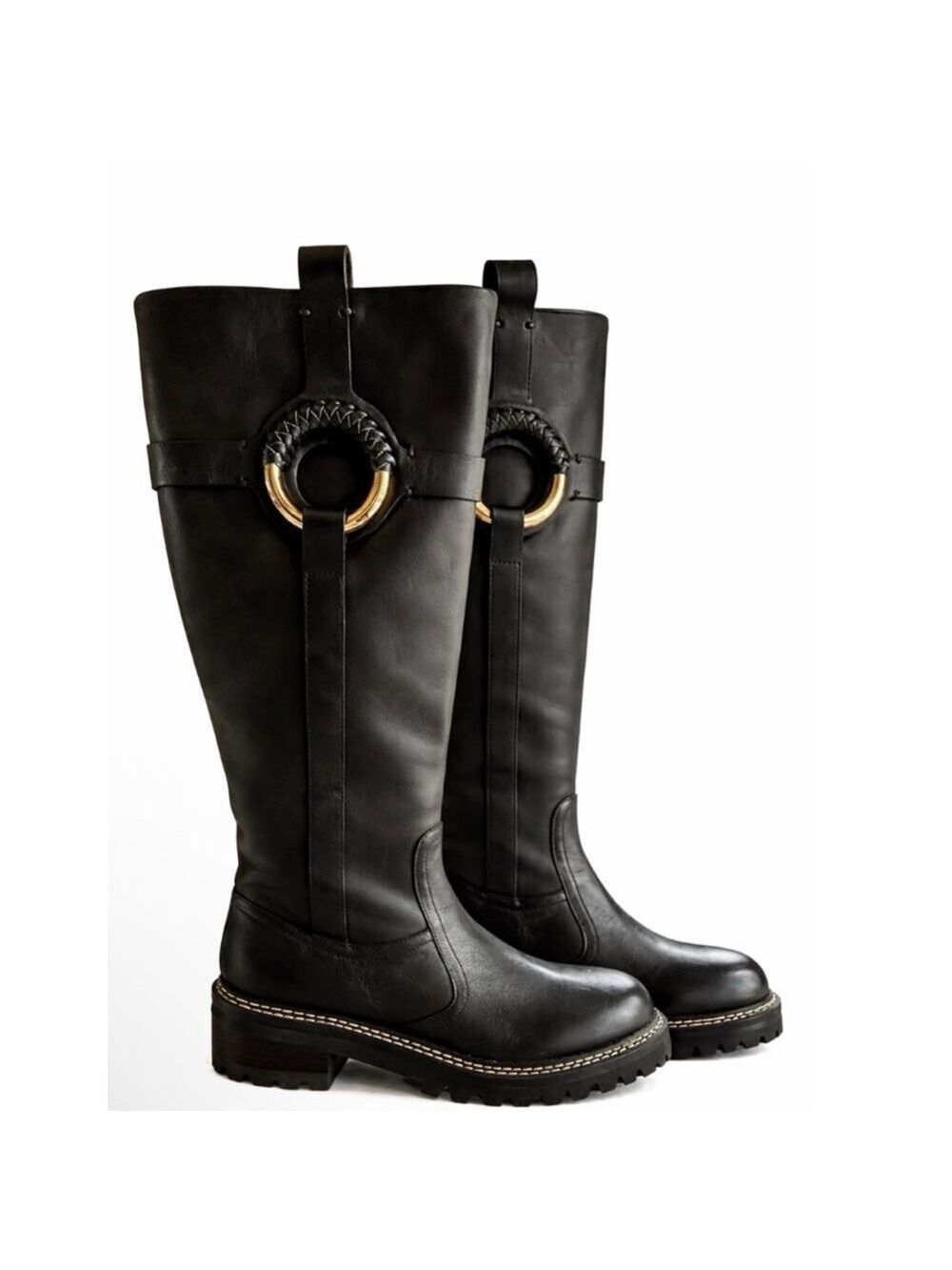 New See By Chloé Black 45mm Hana Leather Tall Boots Size 8/38